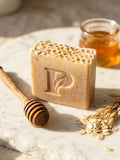 Prudent Preservations artisan textured bar soap with warm oatmeal beige and honey gold natural tones.
