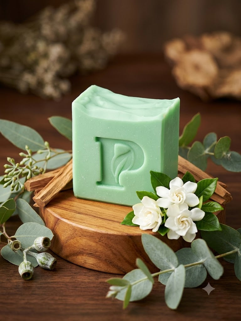 Prudent Preservations artisan bar soap with fresh green and soft white swirls, handcrafted cold-process.