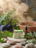 Prudent Preservations artisan bar soap with natural green and white swirls, handcrafted cold-process.