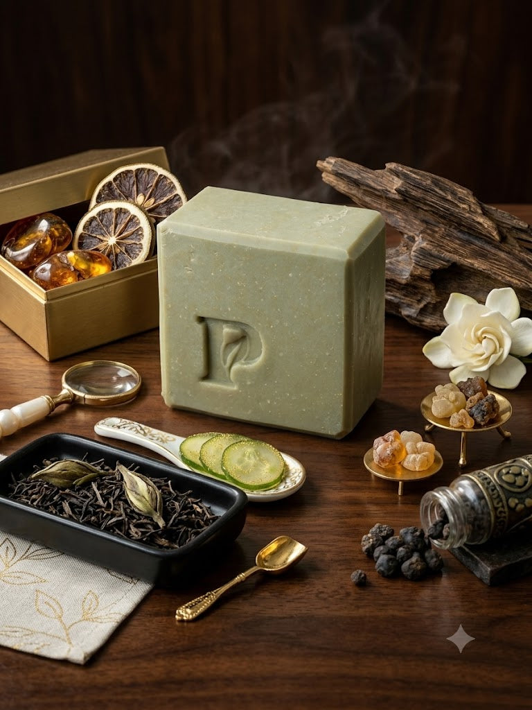 Prudent Preservations artisan bar soap with pale green color and honey-speckled texture, handcrafted cold-process.