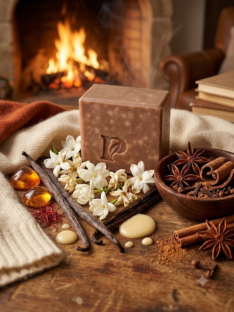 Prudent Preservations artisan bar soap with rich brown tones and light brown honey speckling, handcrafted cold-process.