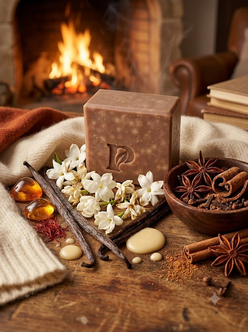 Prudent Preservations artisan bar soap with rich brown tones and light brown honey speckling, handcrafted cold-process.